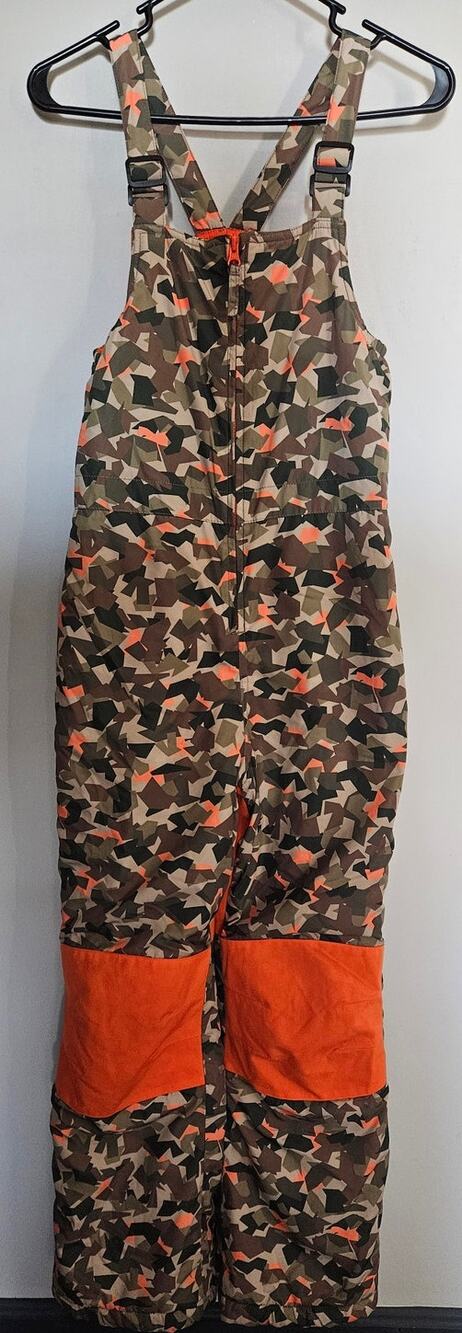 Kid's Lands End Iron Knee Insulated Winter Snow Bibs Camo Orange Hunting L 10-12
